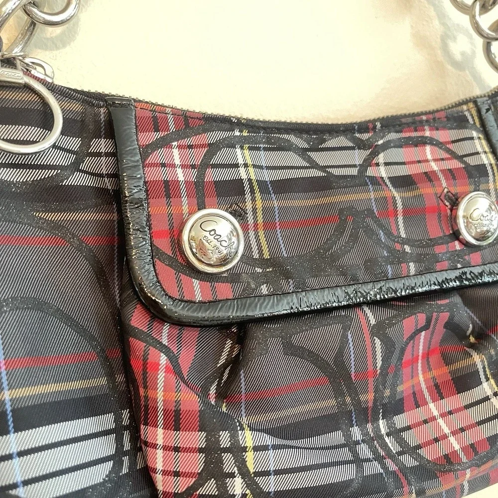 Vintage COACH Poppy Tartan Groovey Handbag 14366 Red Black Vintage Authentic